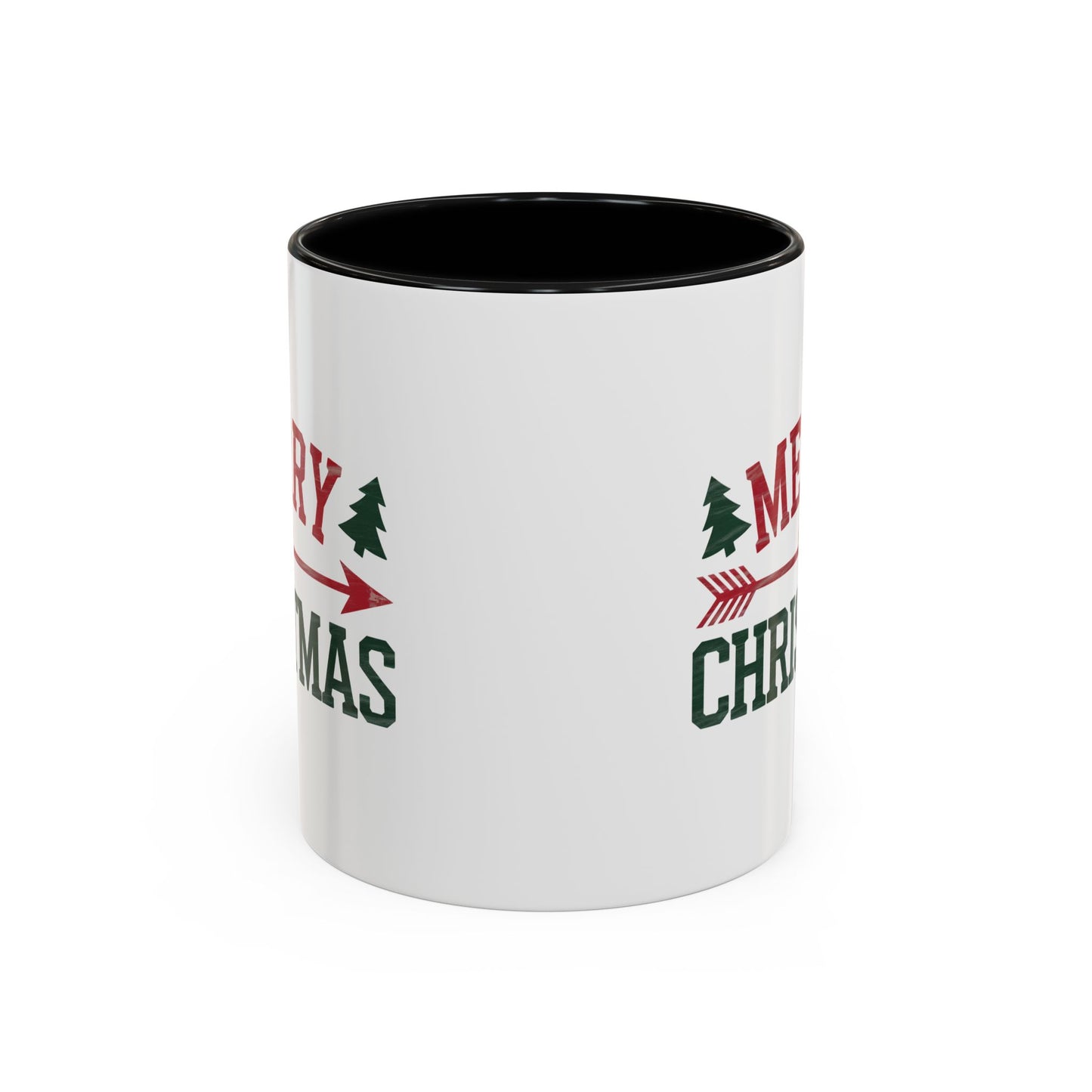Christmas Mug - Merry Christmas Red & Green Text Heart Arrow Trees