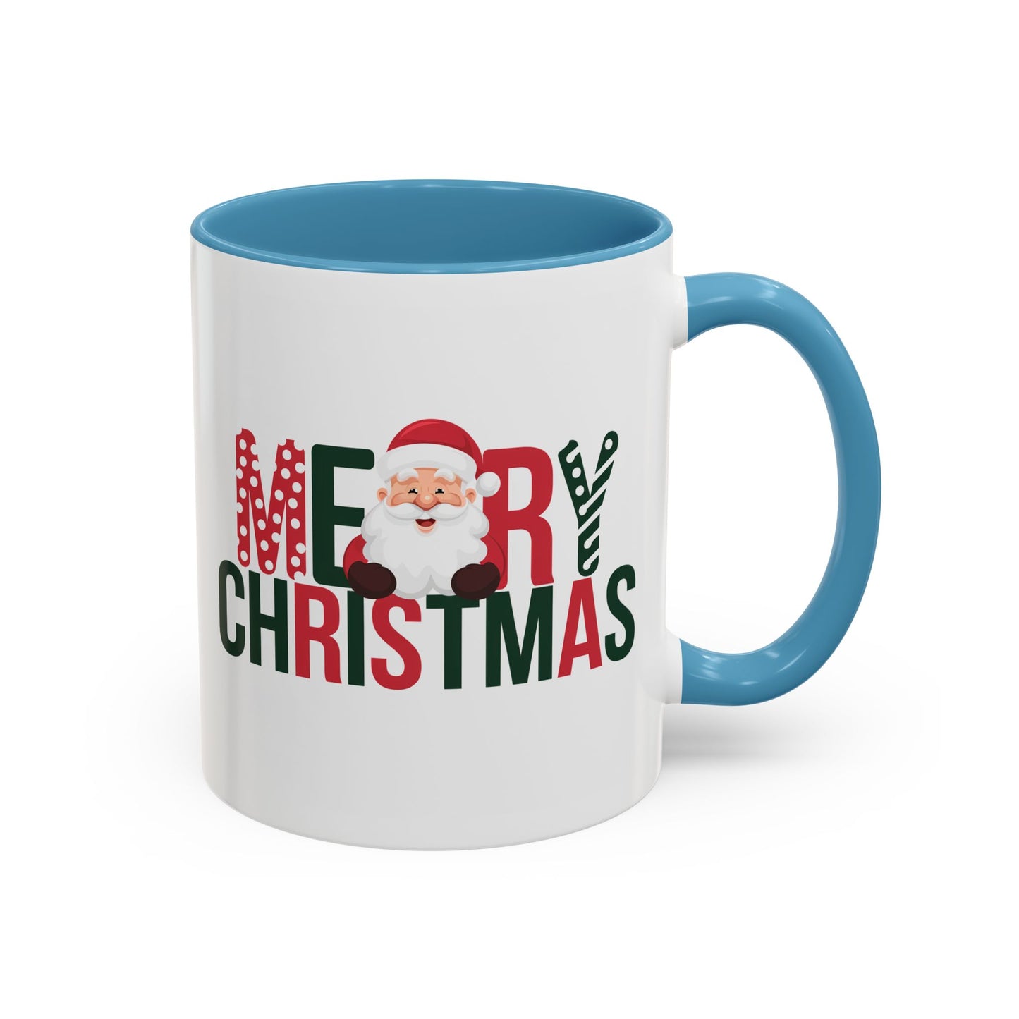 Christmas Mug - Merry Christmas Green & Red Text Santa