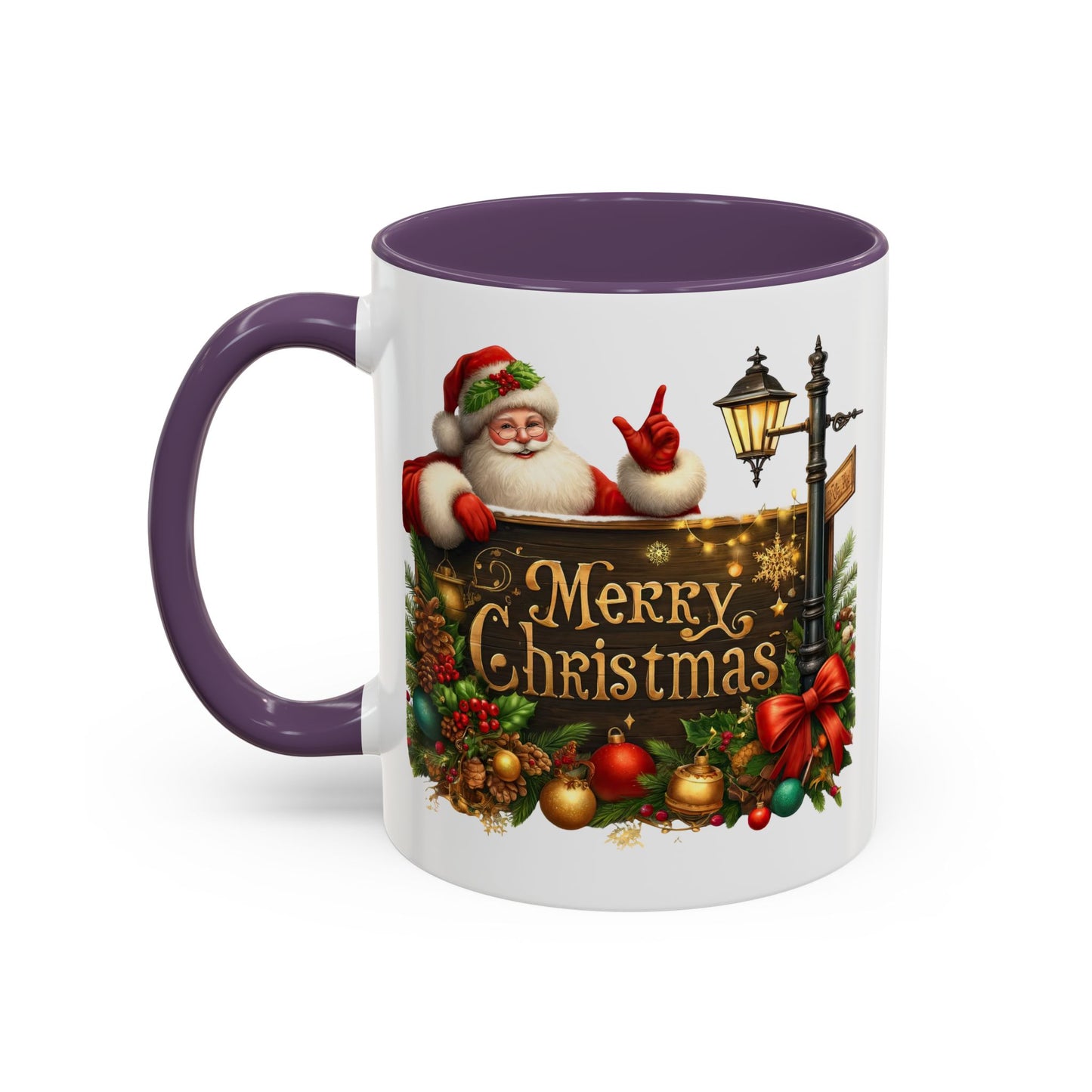 Christmas Mug - Merry Christmas Gold Text Santa Point Ornaments