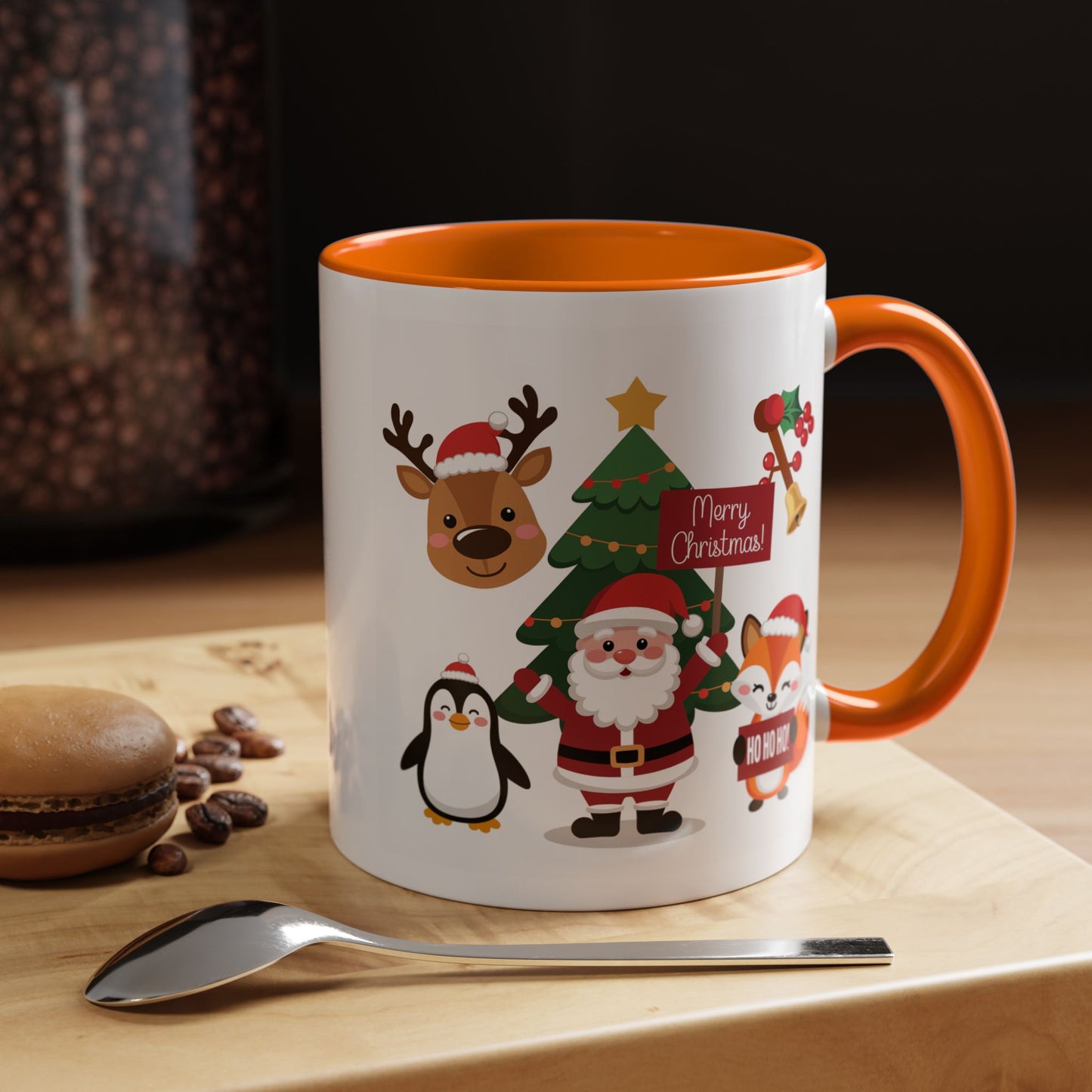 Christmas - Merry Christmas White Text Santa Reindeer Penguin Fox