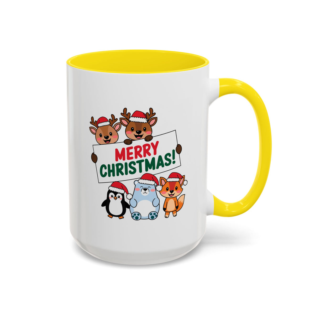 Christmas - Merry Christmas Red & Green Text Reindeer Penguin Bear Fox