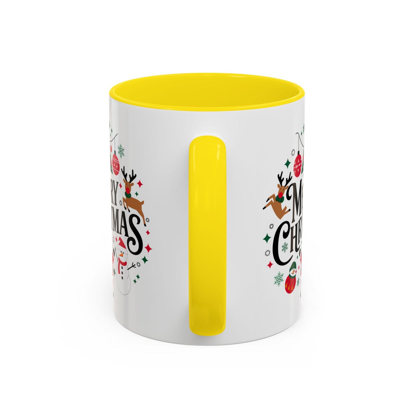 Christmas Mug - Merry Christmas Black Text Santa Reindeer Snowmen Ornaments