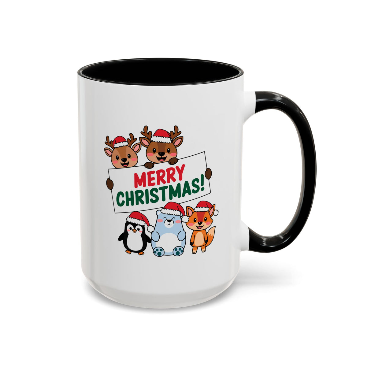 Christmas - Merry Christmas Red & Green Text Reindeer Penguin Bear Fox
