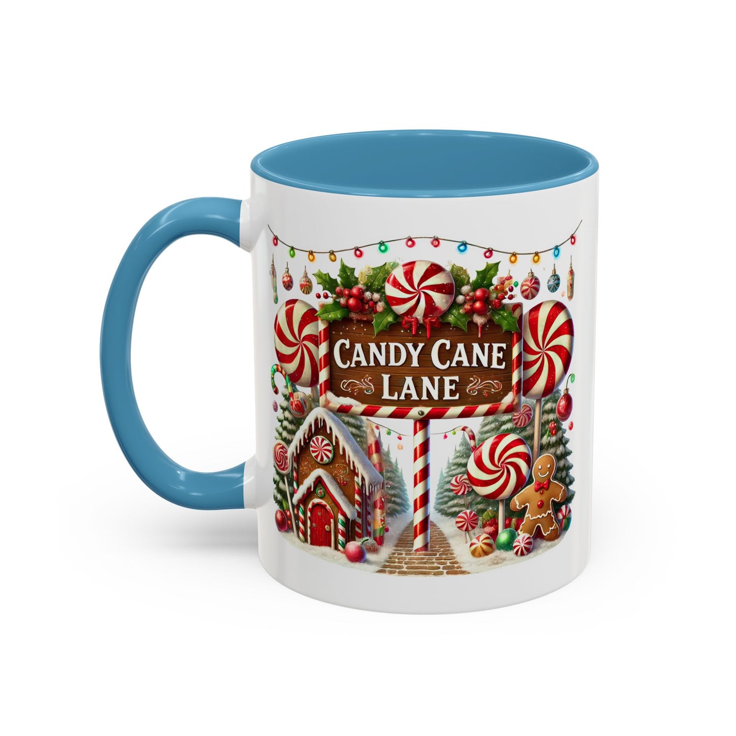 Christmas Mug - Candy Cane Lane White Text Ornaments Candy