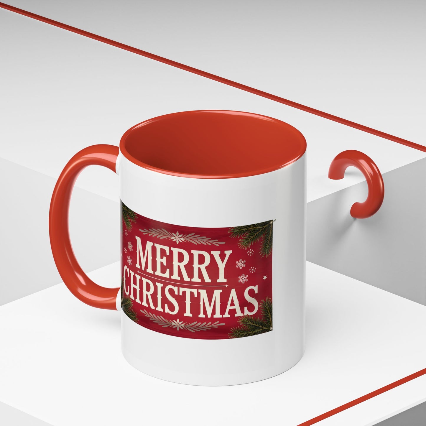 Christmas Mug - Merry Christmas Cream Text Maroon Background