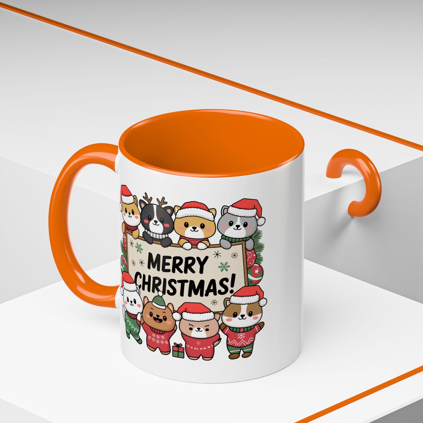 Christmas Mug - Merry Christmas Black Text Cute Animals