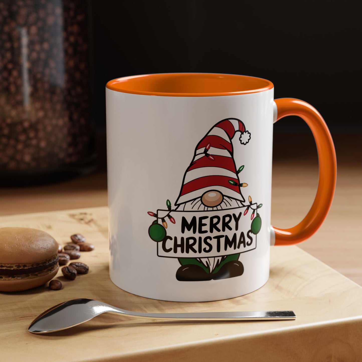 Christmas Mug - Merry Christmas Black Text Gnome Lights