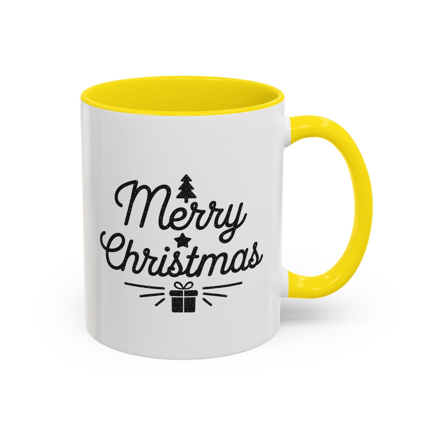 Christmas Mug - Merry Christmas Black Text Tree Star Present