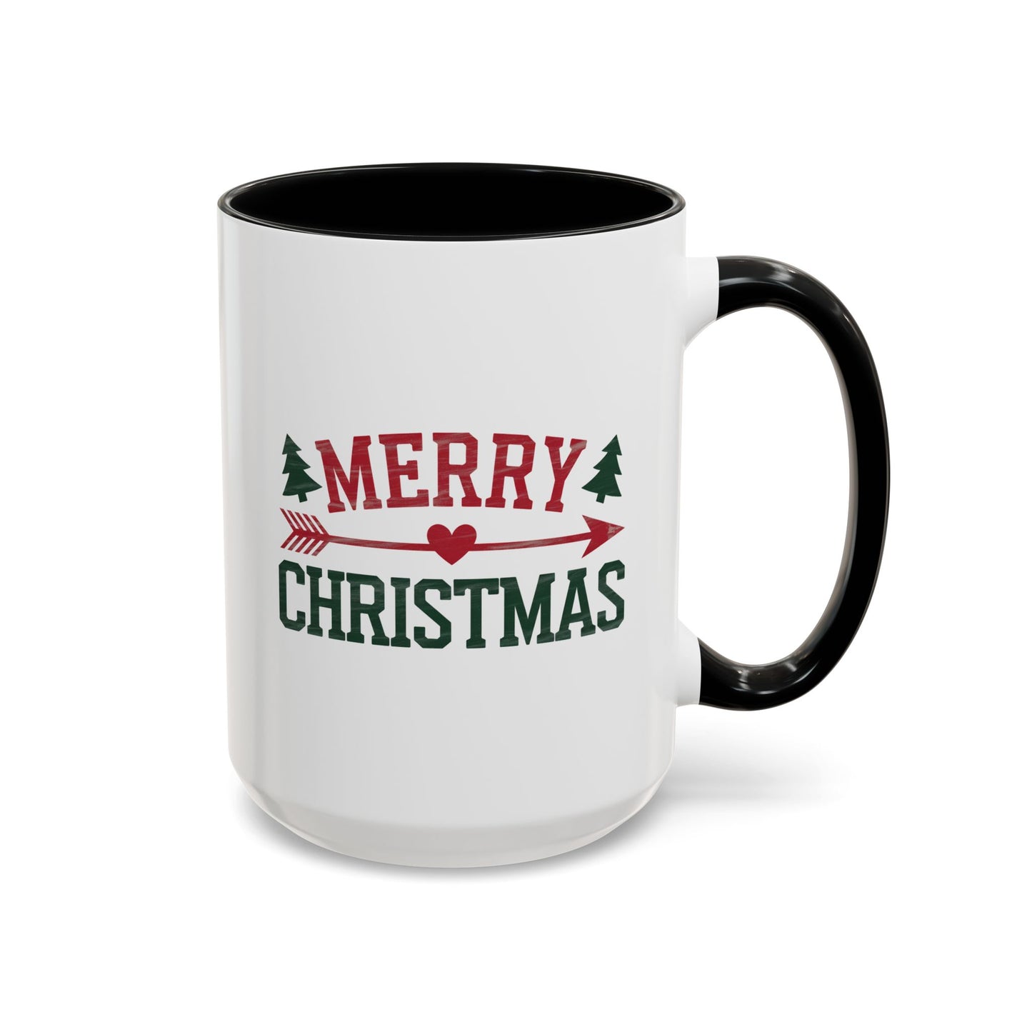 Christmas Mug - Merry Christmas Red & Green Text Heart Arrow Trees
