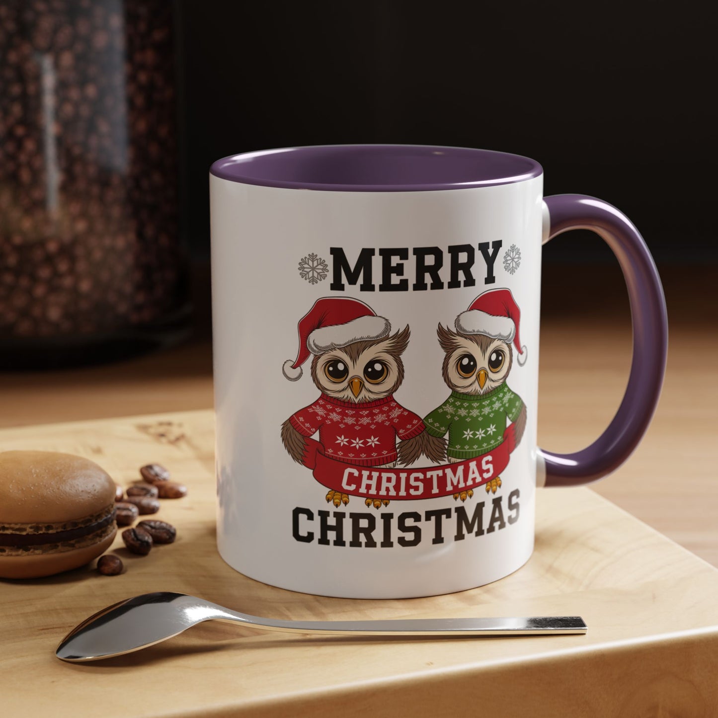 Christmas Mug - Merry Christmas Black Text Owls