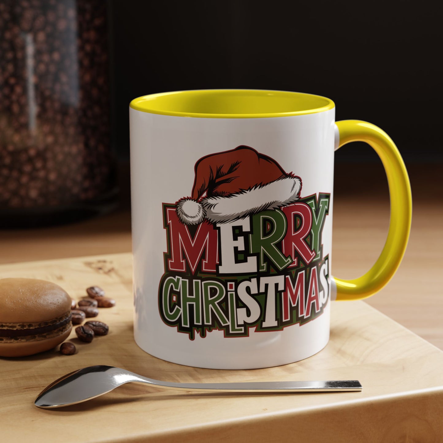 Christmas Mug - Merry Christmas Red Green & White Graffiti Hat