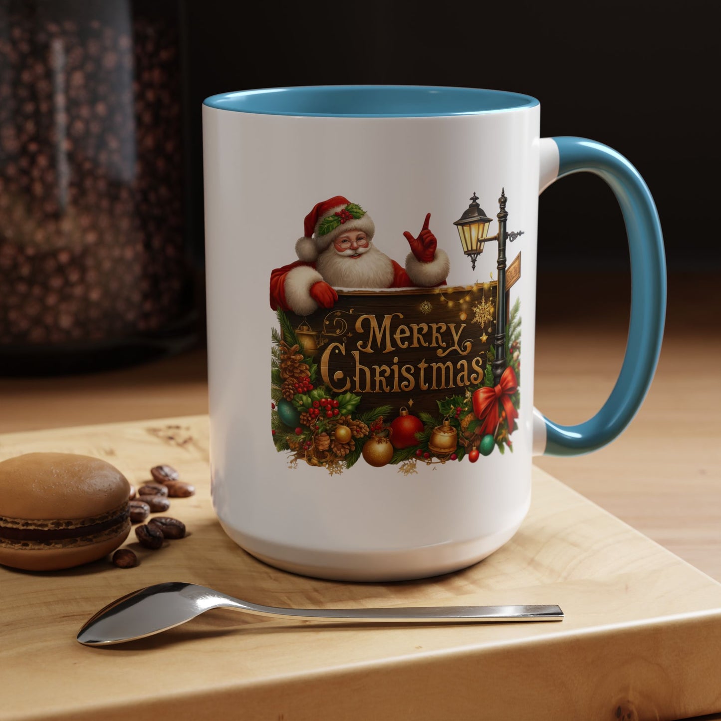 Christmas Mug - Merry Christmas Gold Text Santa Point Ornaments