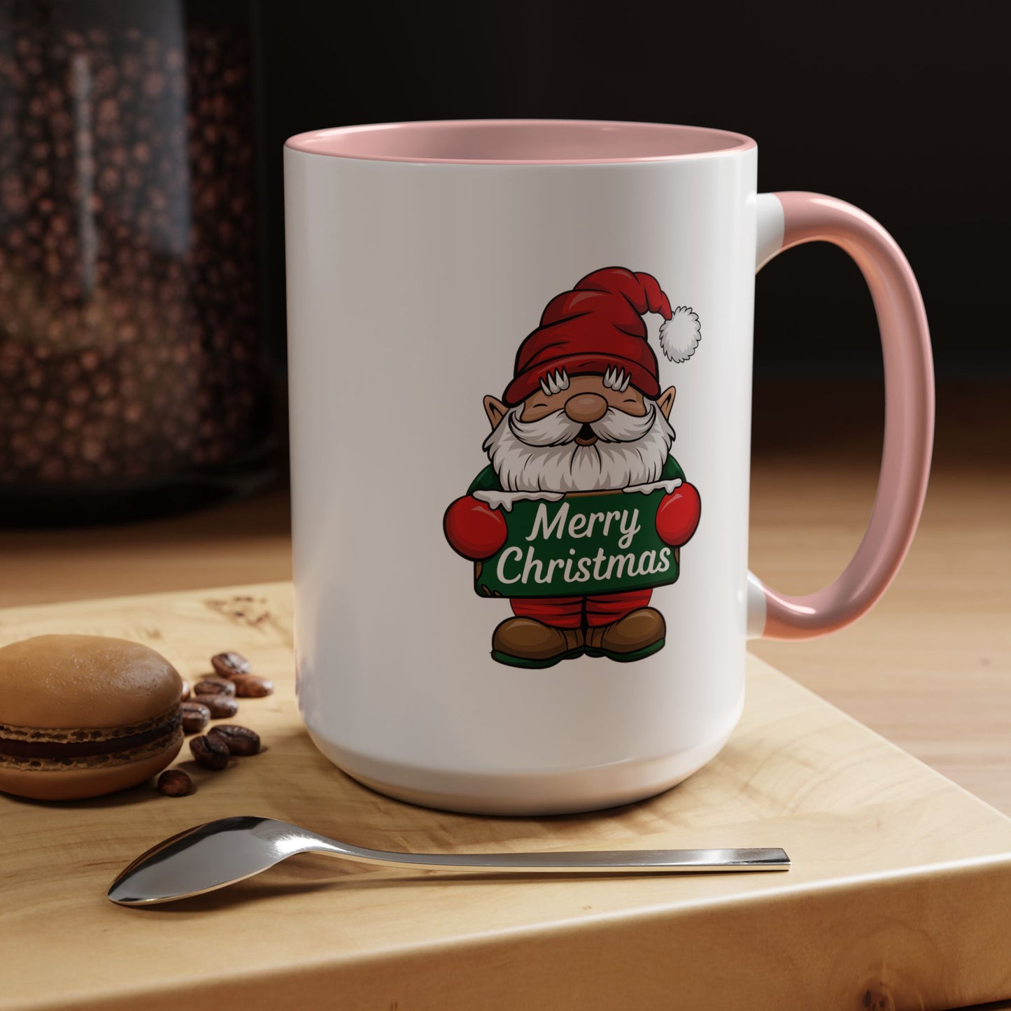 Christmas Mug - Merry Christmas White & Green Text Gnome Snow