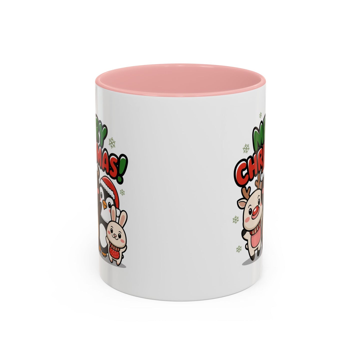 Christmas Mug - Merry Christmas Green & Red Text Cute Animals