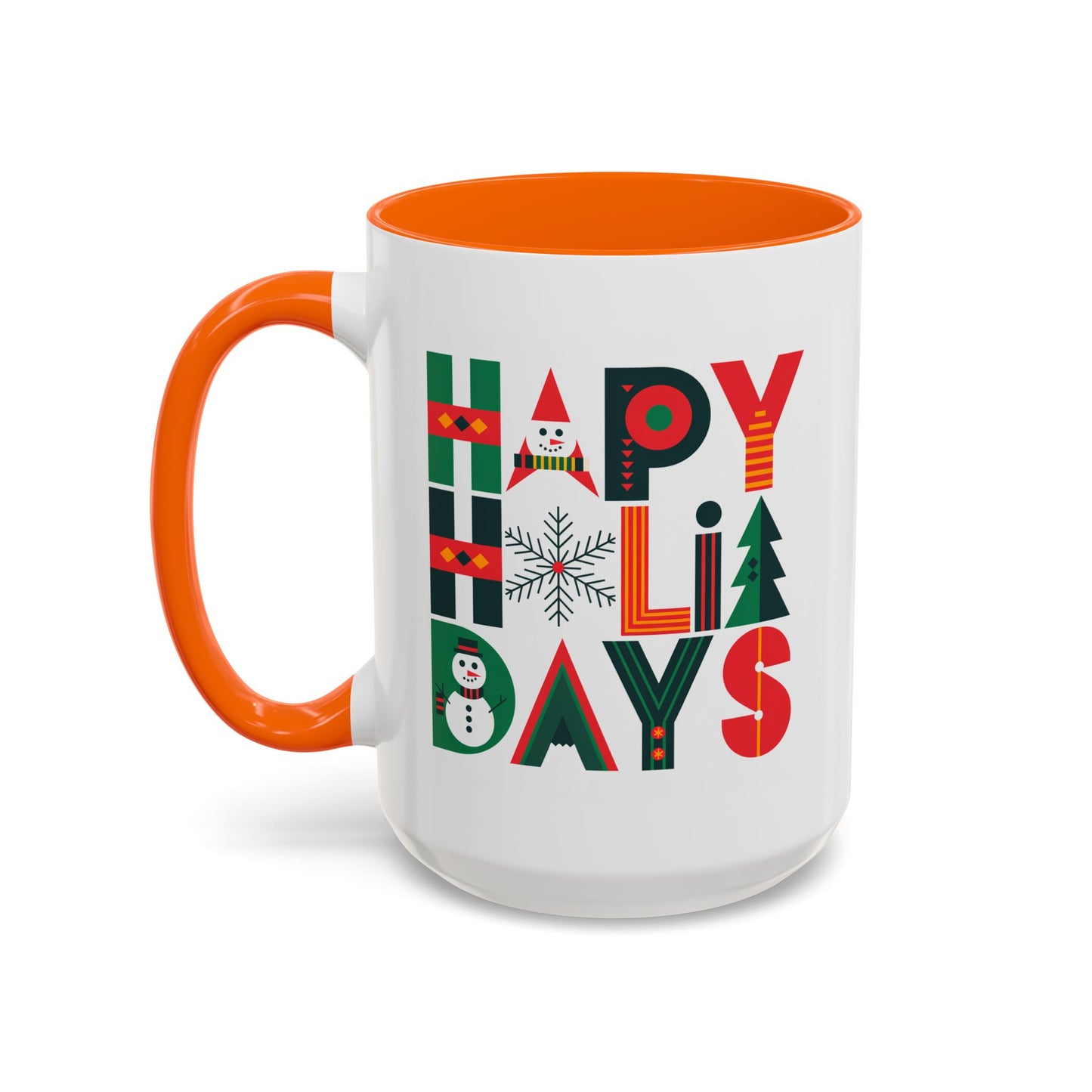 Christmas Mug - Happy Holidays Green Red & Blue Decorative Text