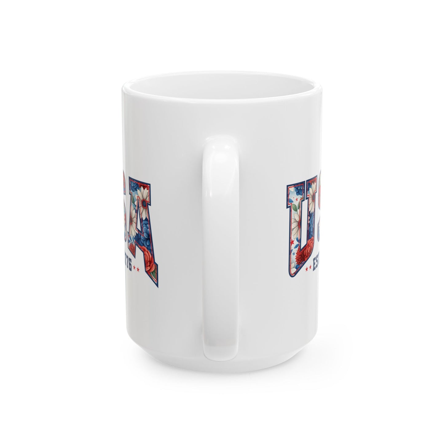 4th of July Mug - USA EST 1776 Floral