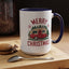 Christmas Mug - Merry Christmas Maroon Text Camper Trees Snowflakes