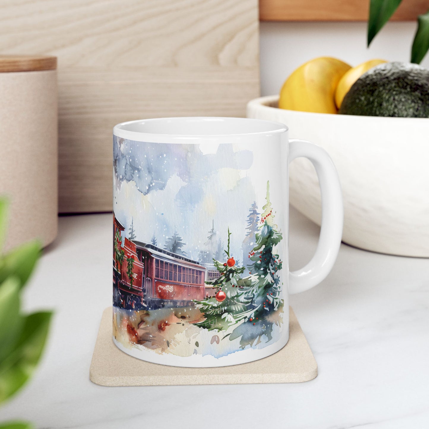 Christmas Mug - Snowy Landscape Train Wrap 4