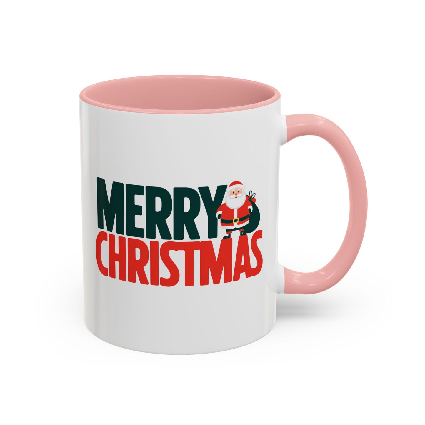 Christmas Mug - Merry Christmas Green & Red Text Santa Bag