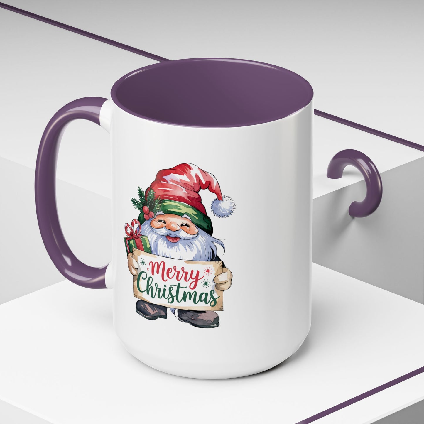 Christmas Mug - Merry Christmas Red & Green Text Gnome Present