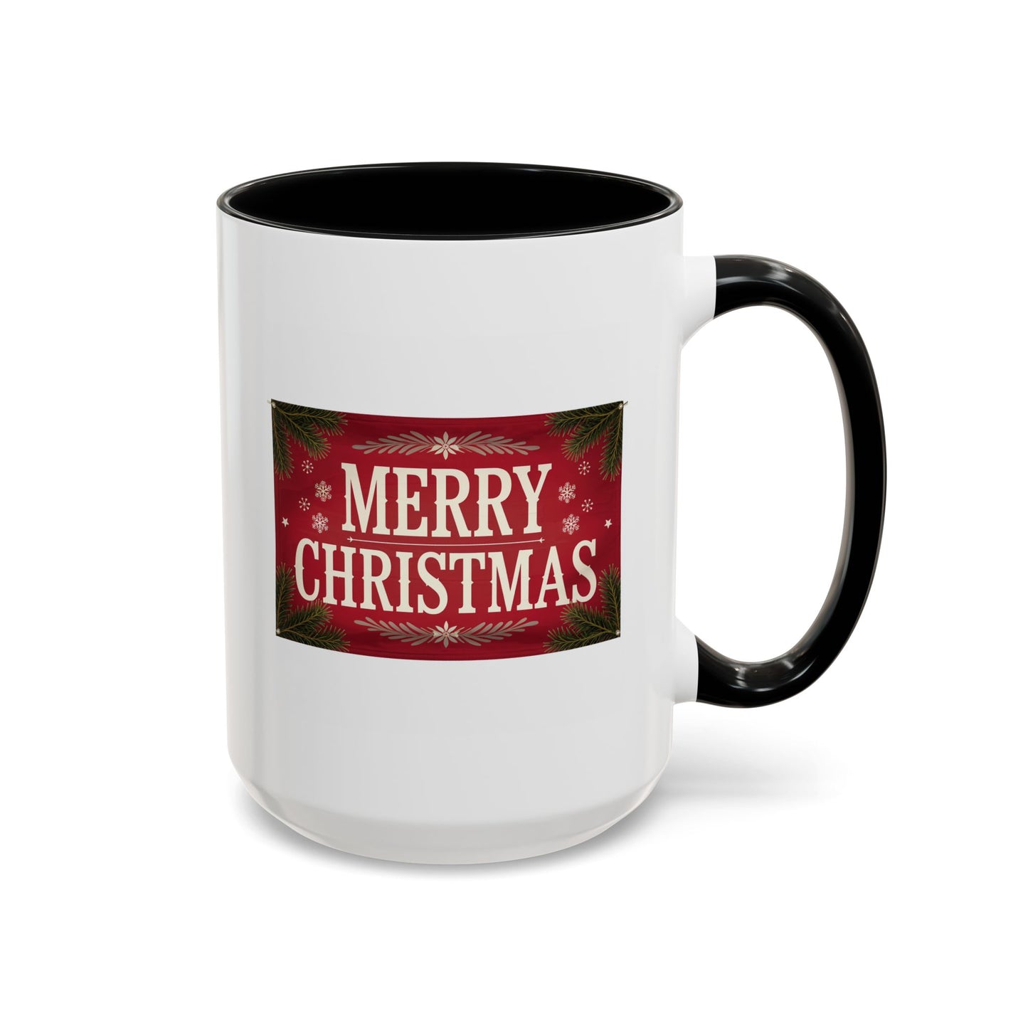 Christmas Mug - Merry Christmas Cream Text Maroon Background