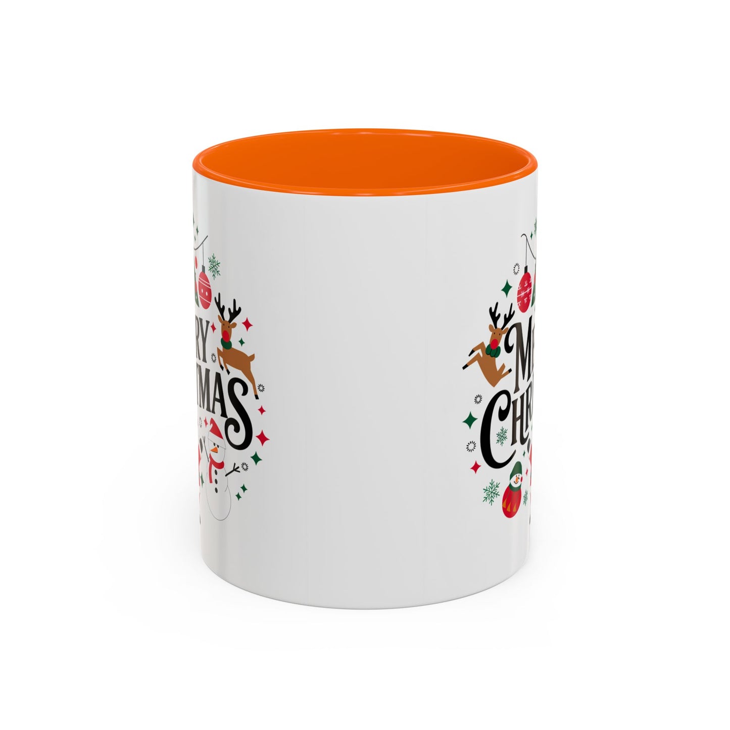 Christmas Mug - Merry Christmas Black Text Santa Reindeer Snowmen Ornaments