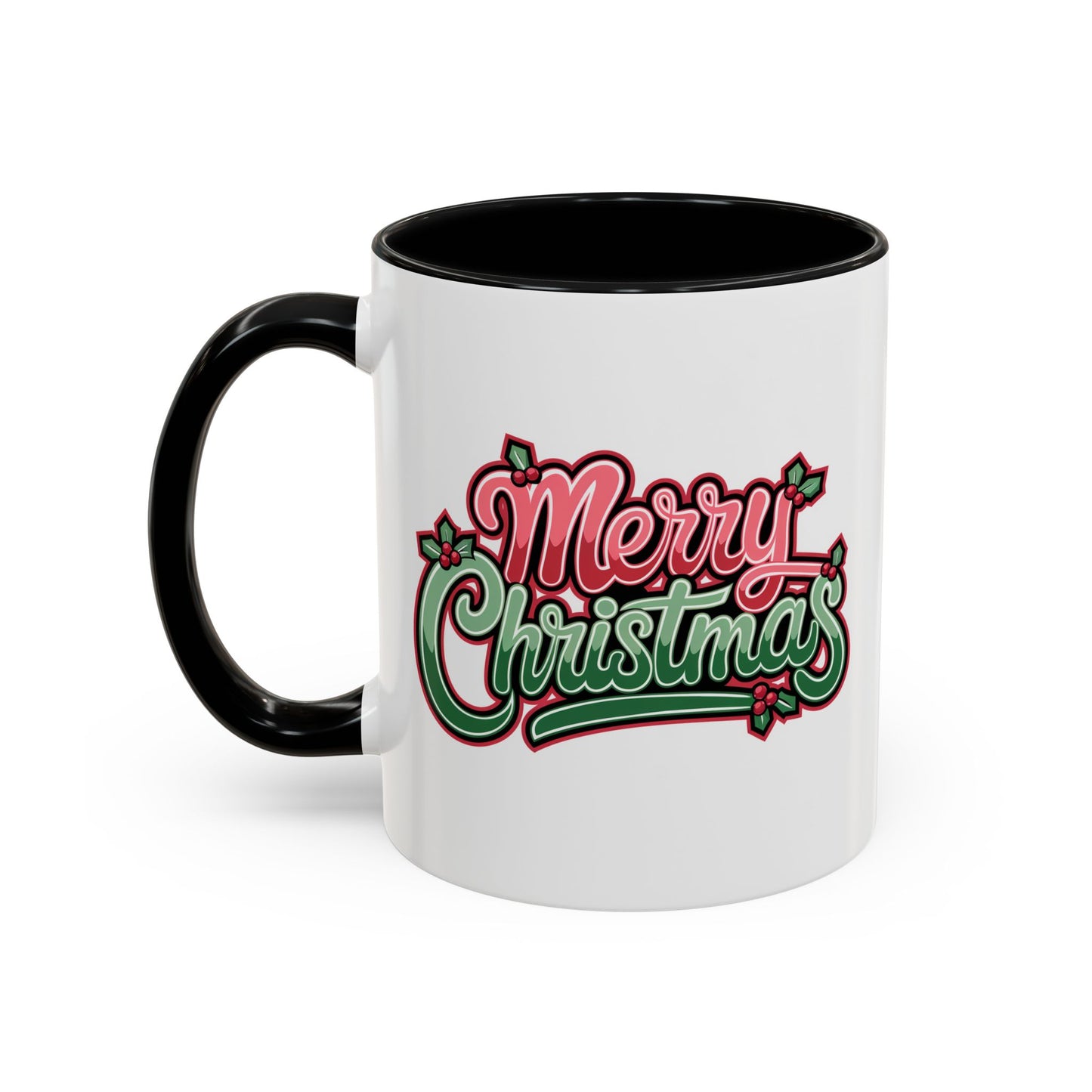 Christmas Mug - Merry Christmas Red & Green Text Mistletoe