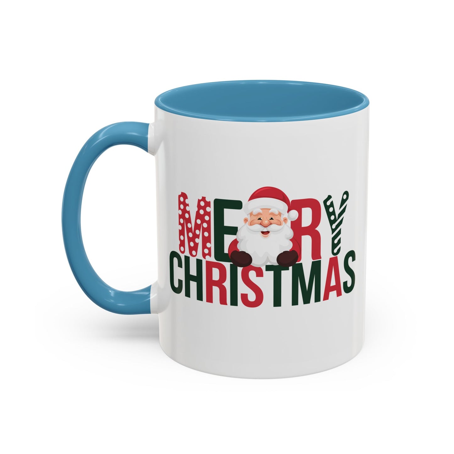 Christmas Mug - Merry Christmas Green & Red Text Santa