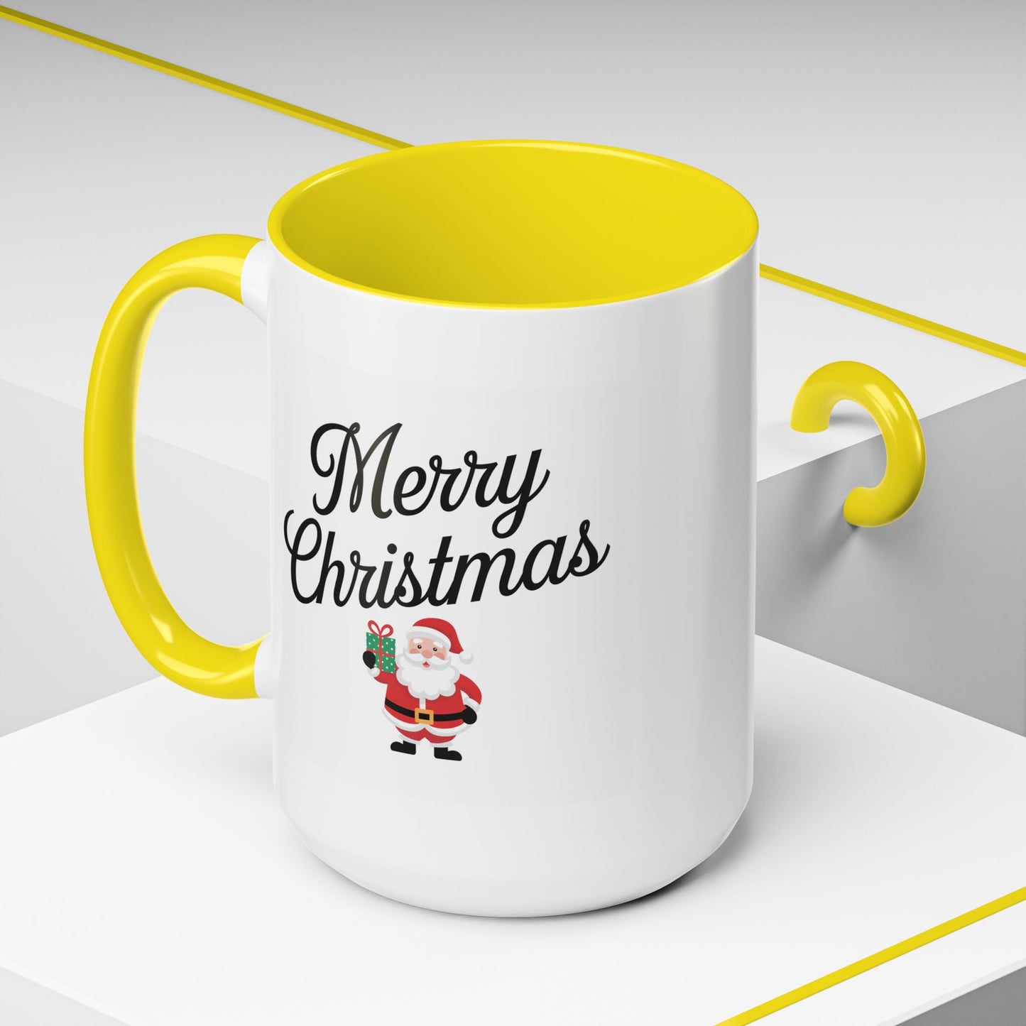 Christmas Mug - Merry Christmas Black Text Santa Present