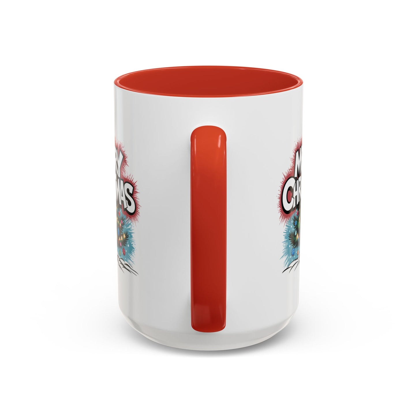 Christmas Mug - Merry Christmas White & Red Text Tree Lights