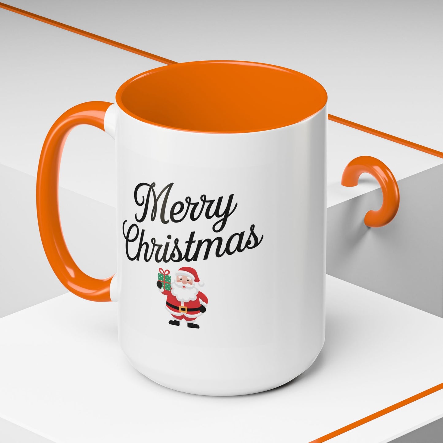 Christmas Mug - Merry Christmas Black Text Santa Present