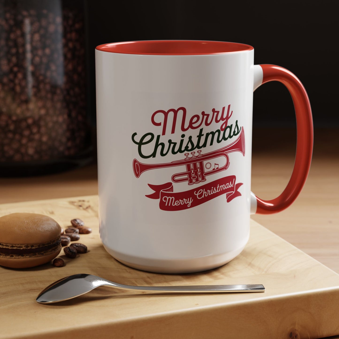 Christmas Mug - Red & Green Text Trumpet