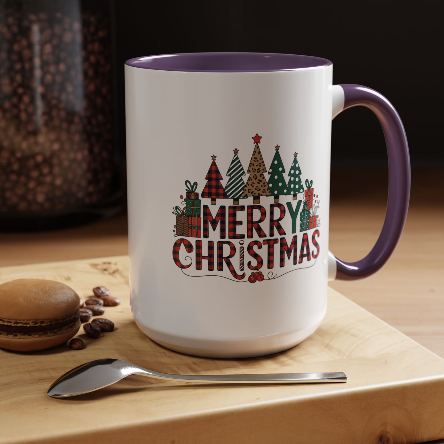 Christmas Mug - Merry Christmas Tartan Text Trees Presents