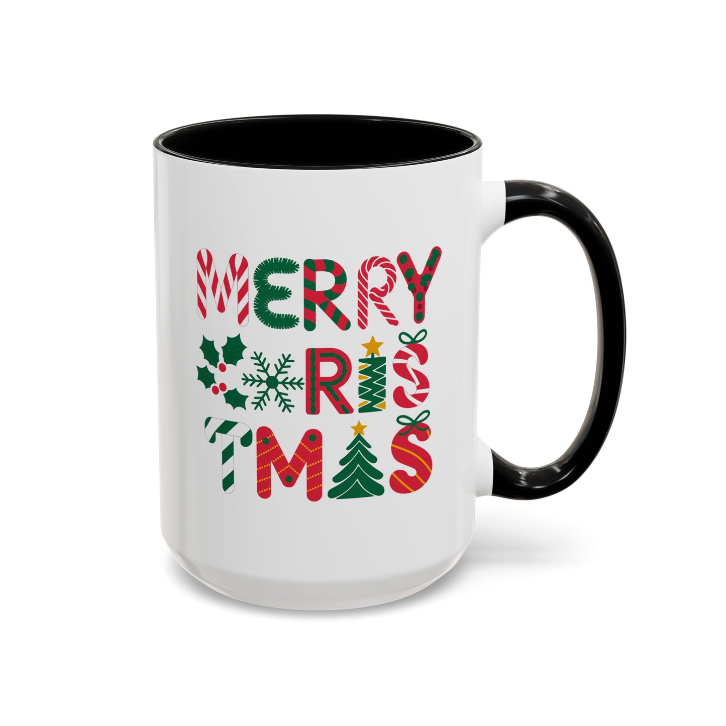 Christmas Mug - Merry Christmas Red Green & Gold Decorative Text