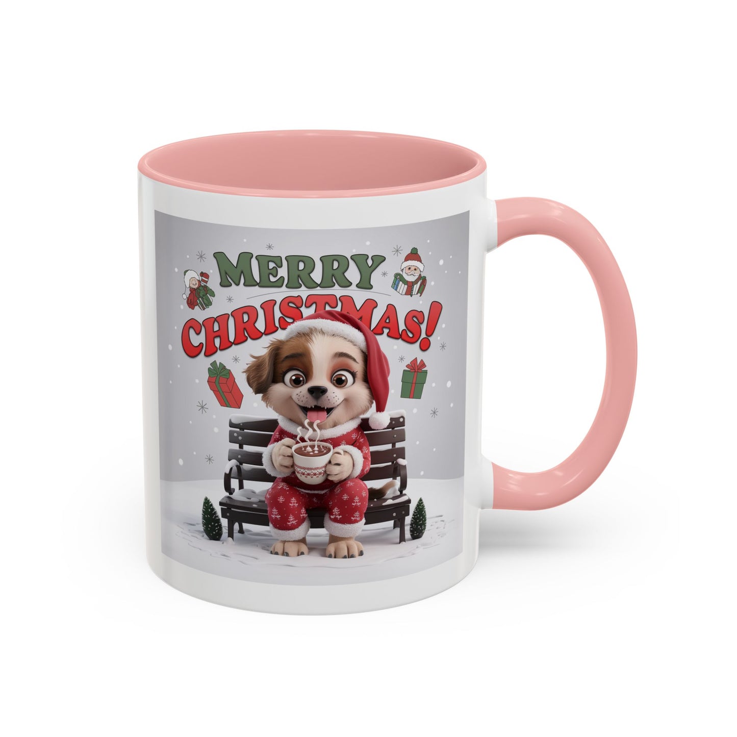 Christmas Mug - Merry Christmas Red Text Puppy Red Top