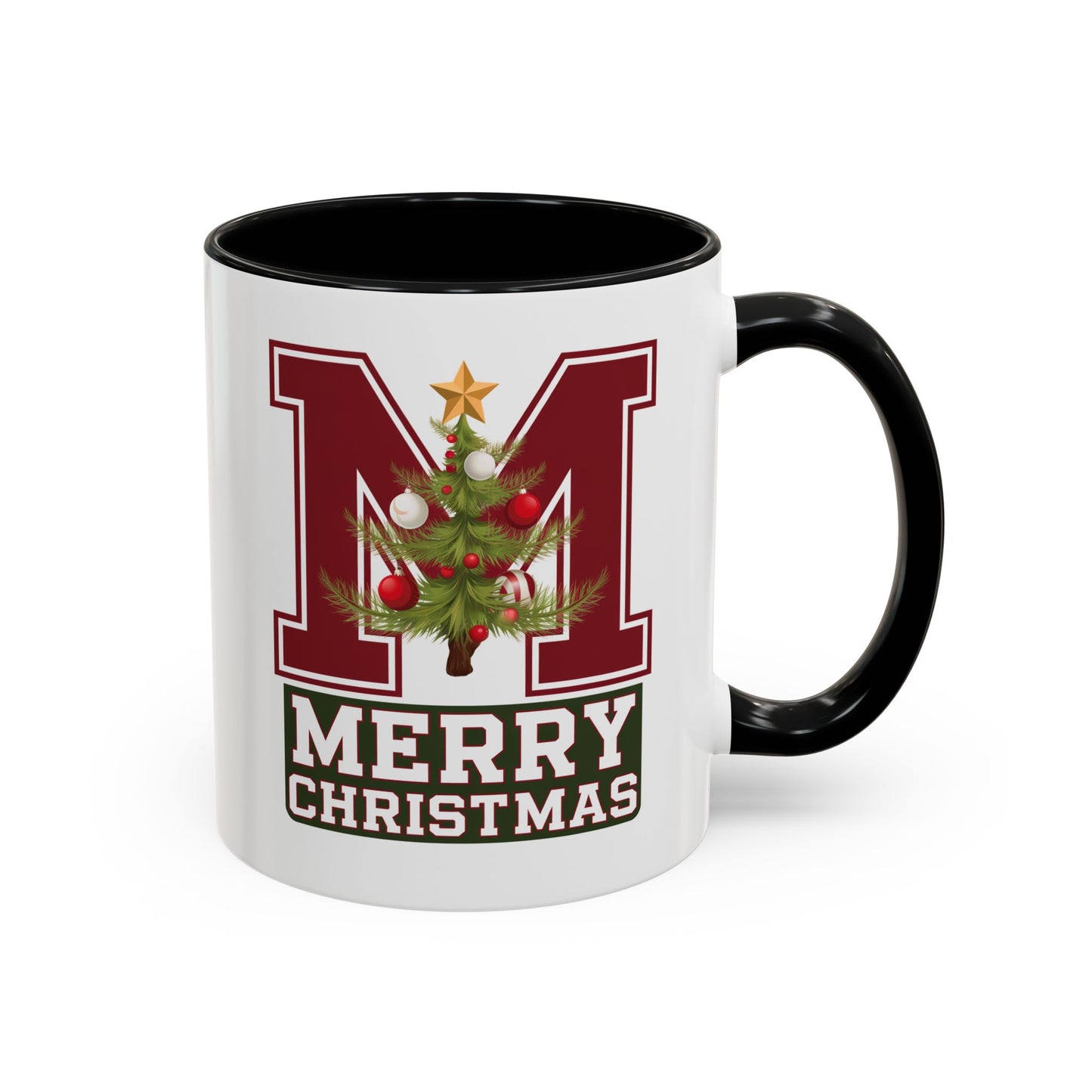 Christmas Mug - Merry Christmas White Green & Red College Text