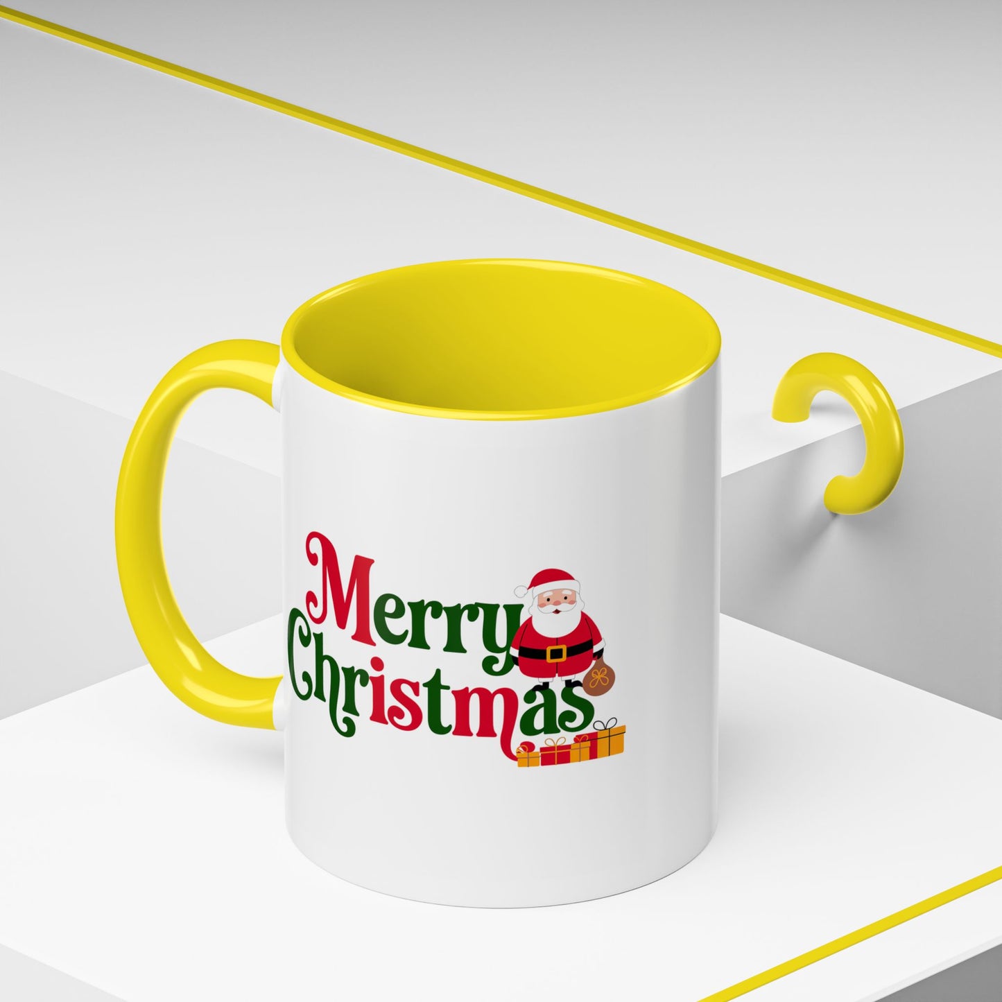 Christmas Mug - Merry Christmas Green & Red Text Santa Presents
