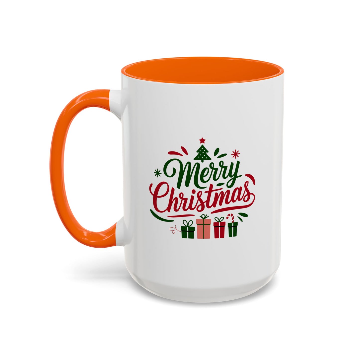 Christmas Mug - Merry Christmas Green & Red Text Tree Snowflakes Presents