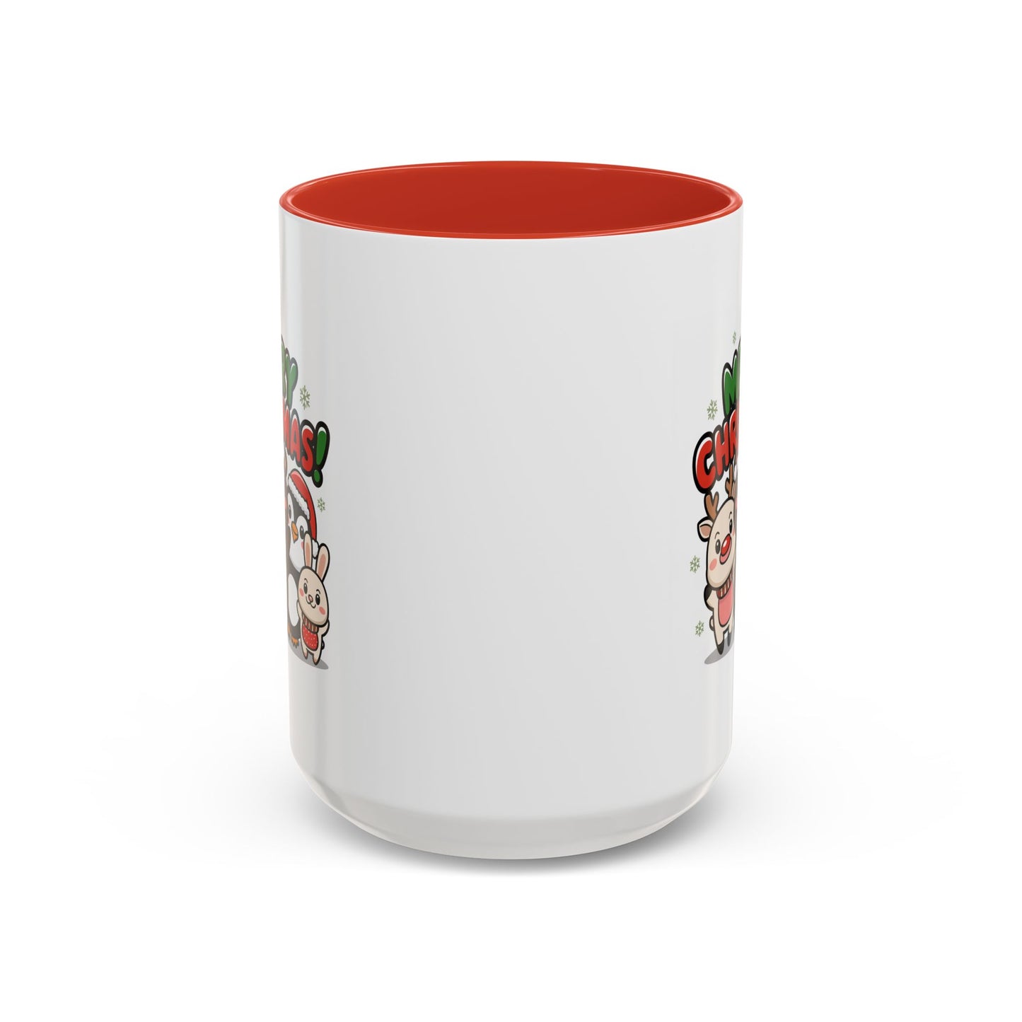 Christmas Mug - Merry Christmas Green & Red Text Cute Animals