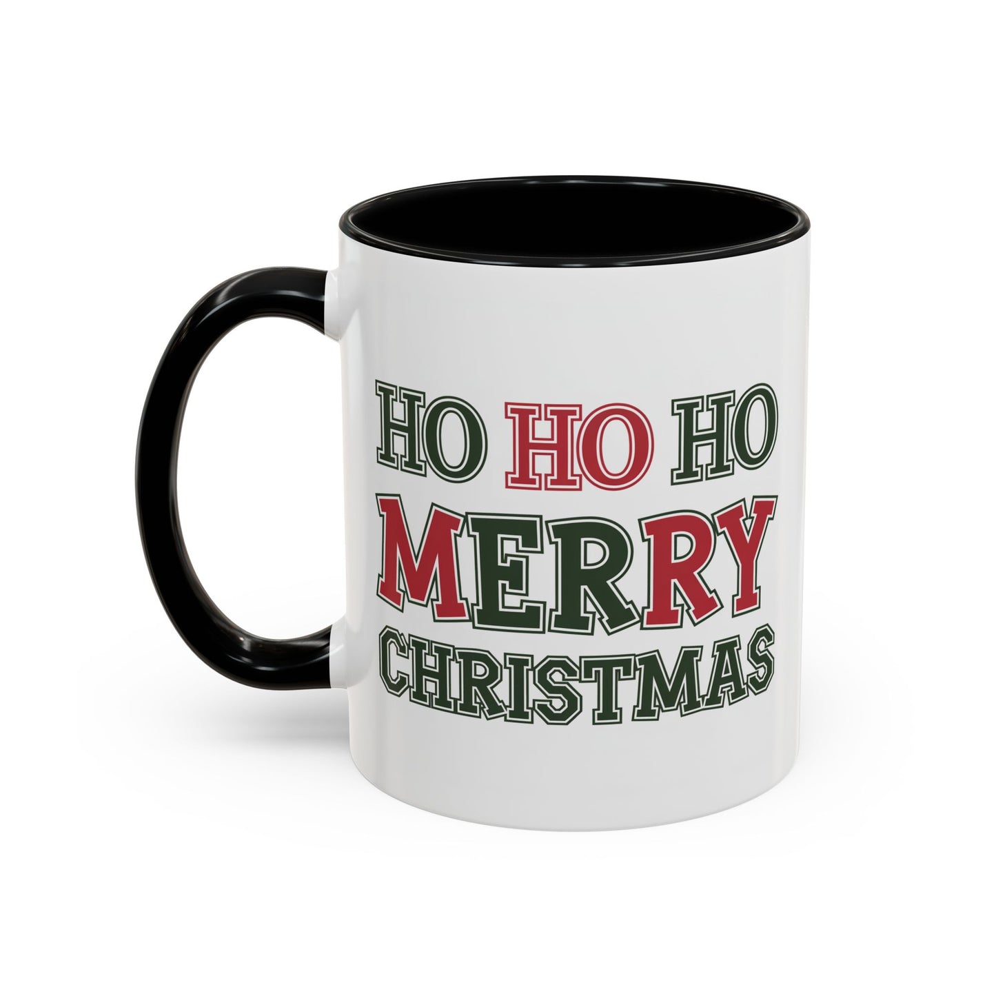 Christmas Mug - Ho Ho Ho Merry Christmas Green & Red Text 2