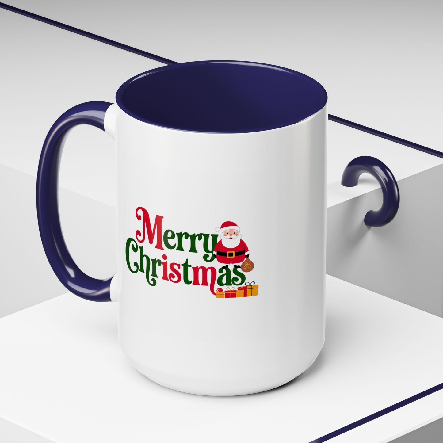 Christmas Mug - Merry Christmas Green & Red Text Santa Presents