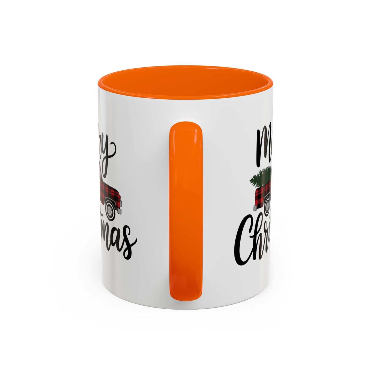 Christmas Mug - Merry Christmas Black Text Tartan Truck