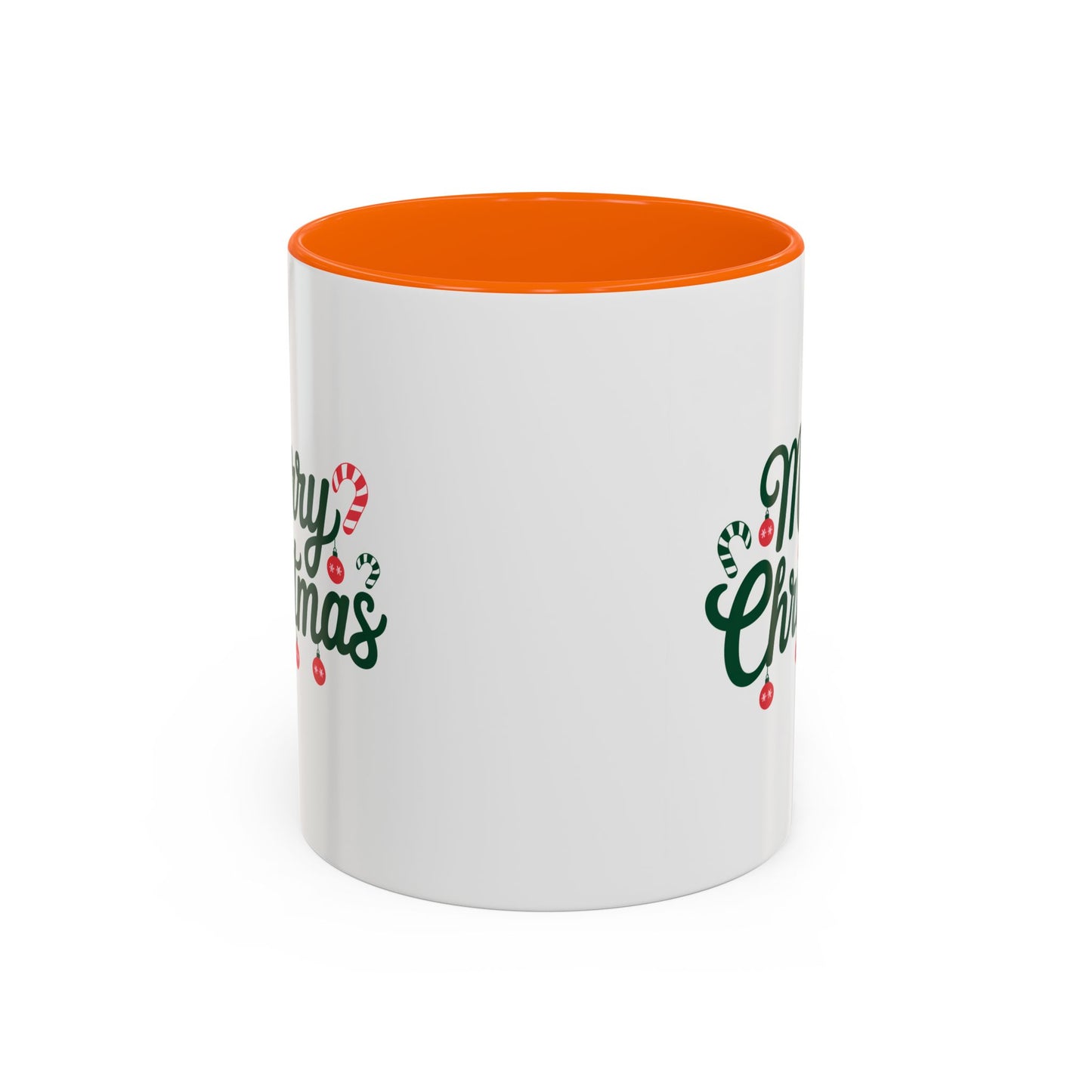 Christmas Mug - Merry Christmas Green Text Ornaments Candy Canes