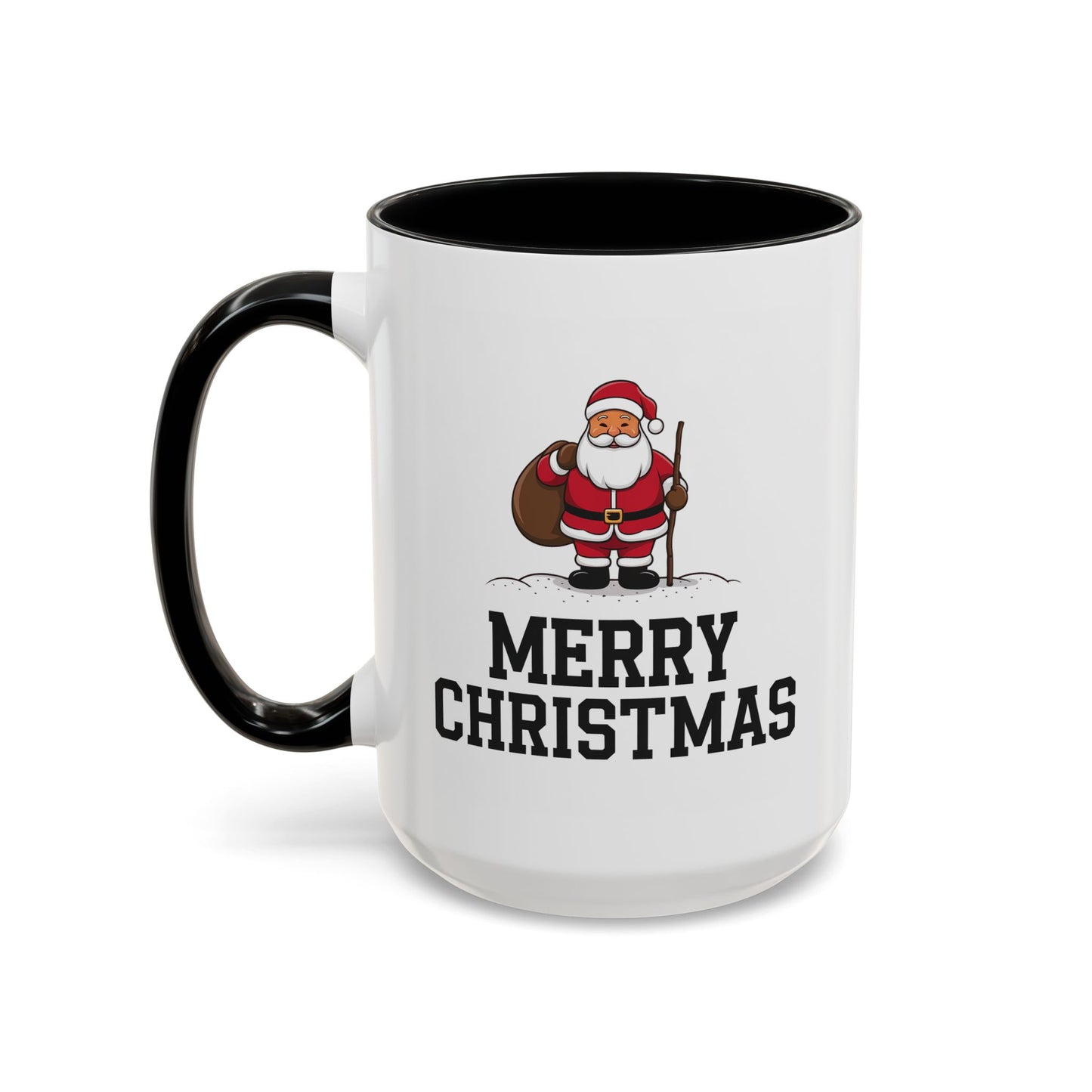 Christmas Mug - Merry Christmas Black Text Santa Walking