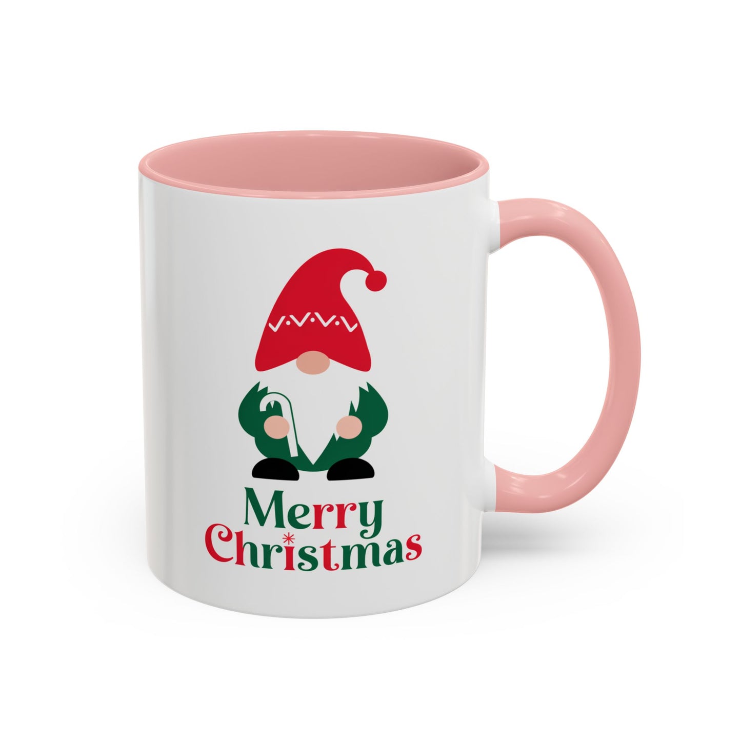Christmas Mug - Merry Christmas Green & Red Text Gnome Candy Cane