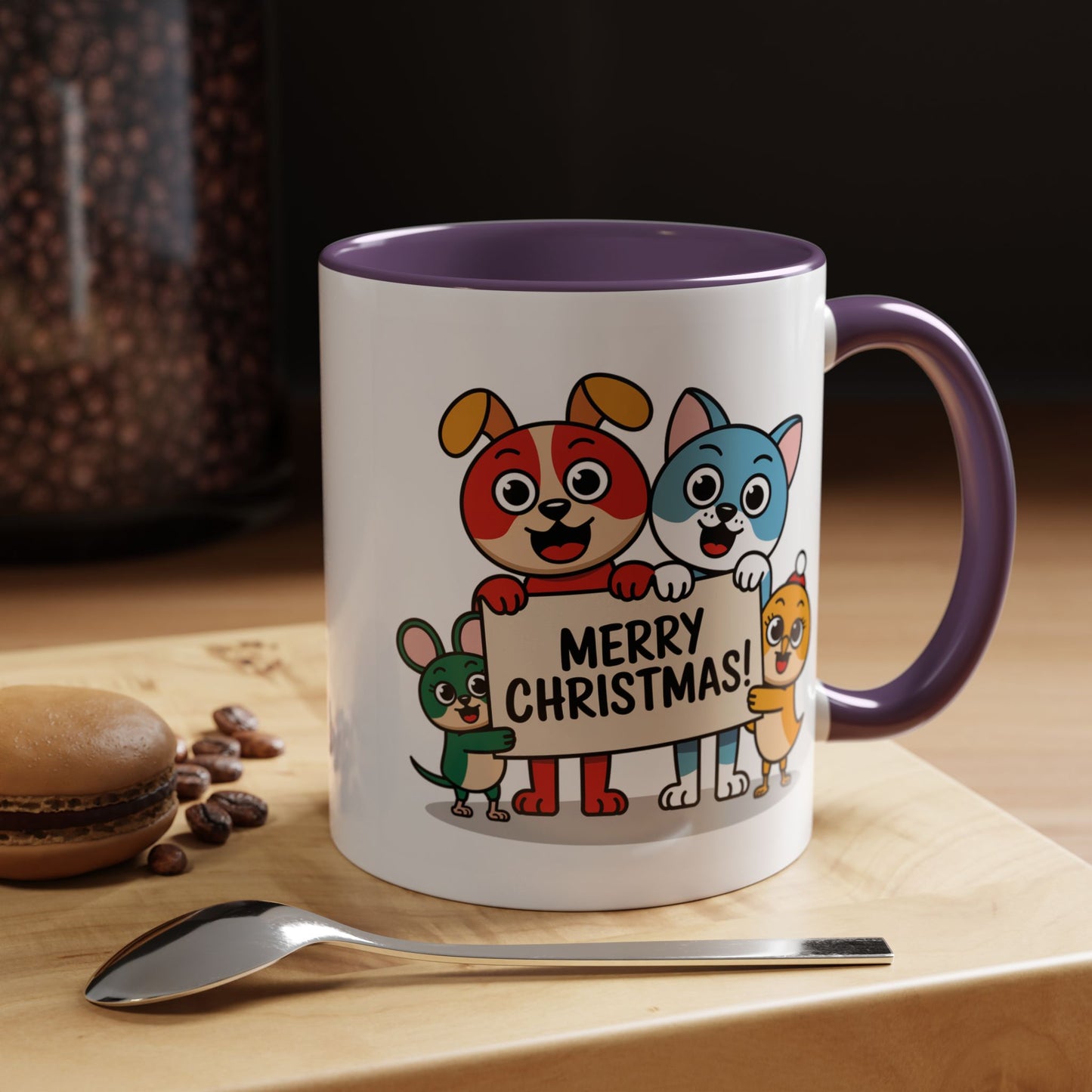 Christmas Mug - Merry Christmas Black Text Mouse Dog Cat Bird