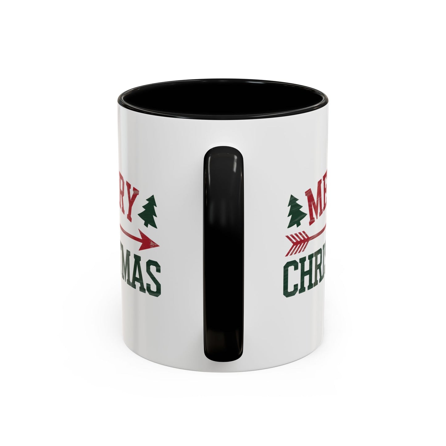 Christmas Mug - Merry Christmas Red & Green Text Heart Arrow Trees
