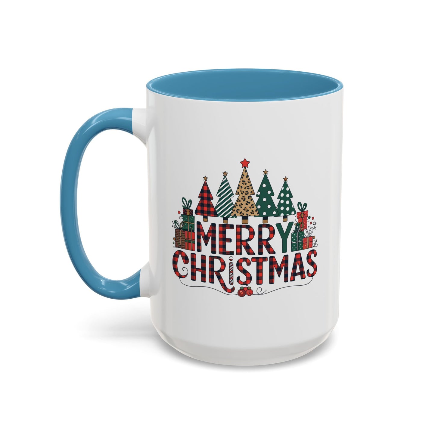 Christmas Mug - Merry Christmas Tartan Text Trees Presents
