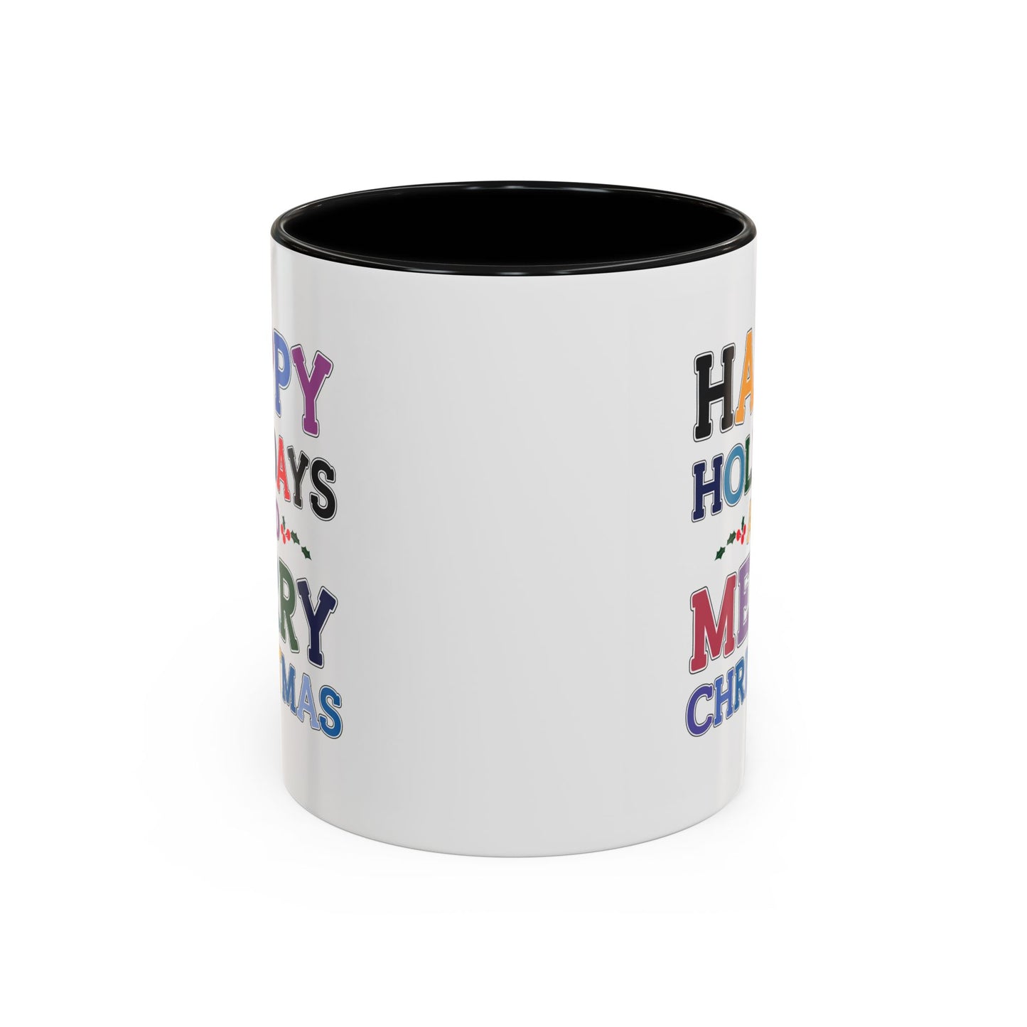 Christmas Mug - Happy Holidays and Merry Christmas Blue Yellow Purple Orange Red Text