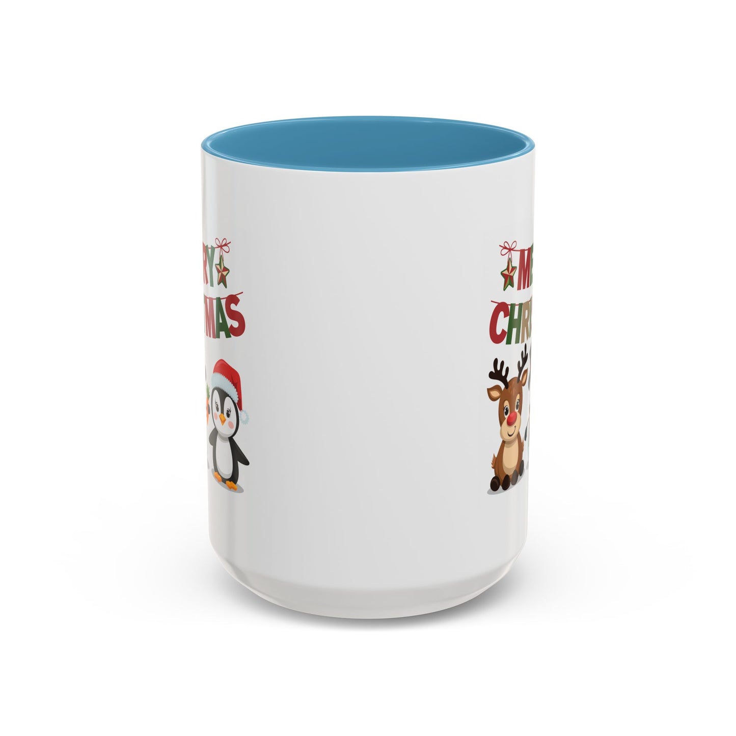 Christmas Mug - Red Green & Gold Text Reindeer Snowman Penguin